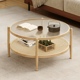 Bàn trà mây kính sóng BT9 - RATTAN
