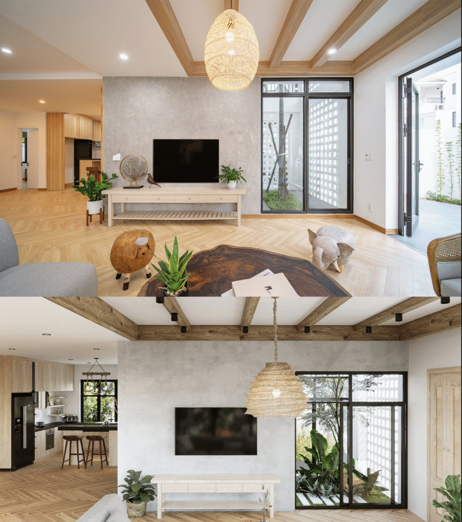 So sánh giữa bản vẽ thiết kế 3D và hình ảnh thi công thực tế hoàn thiện giống nhau đến 99%