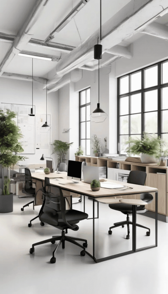 Kiến trúc sư và Nhà thiết kế nội thất đang thảo luận trên bản vẽ kỹ thuật tại văn phòng