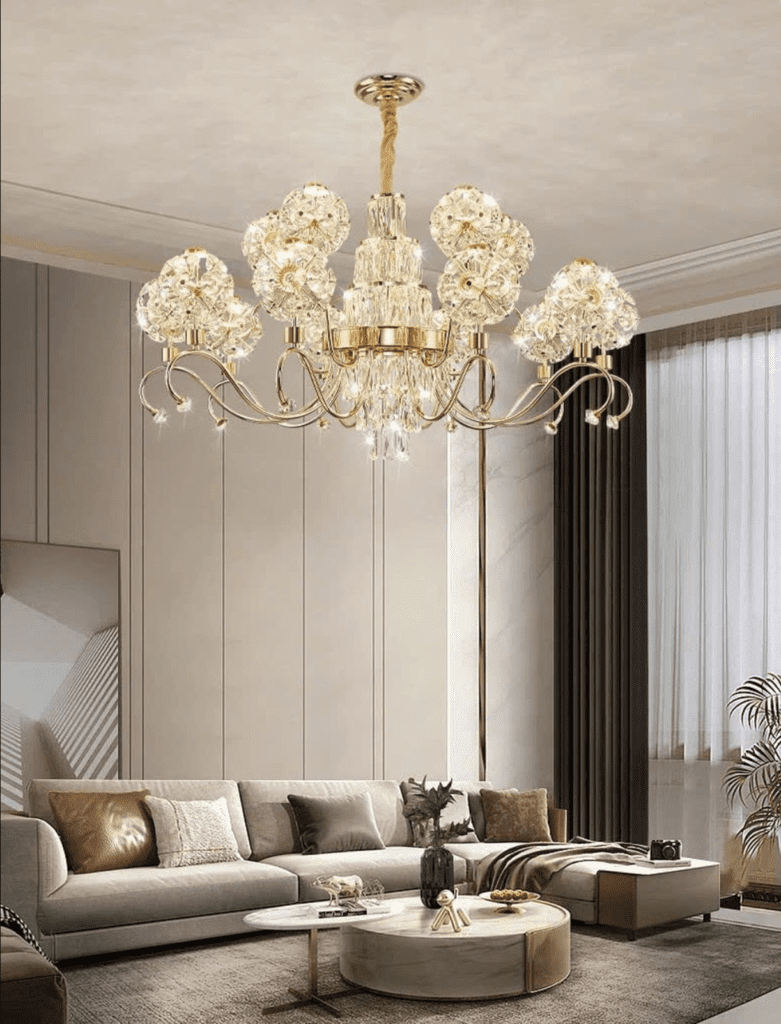 Đèn chùm sang trọng kết hợp nội thất Nplus Concept tạo không gian Tết ấm cúng