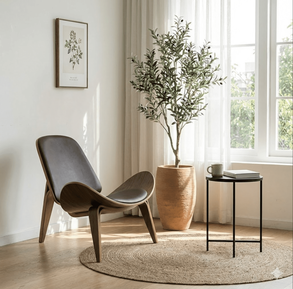 Chậu cây xanh đặt cạnh ghế thư giãn Nplus Concept tối ưu không gian sống xanh
