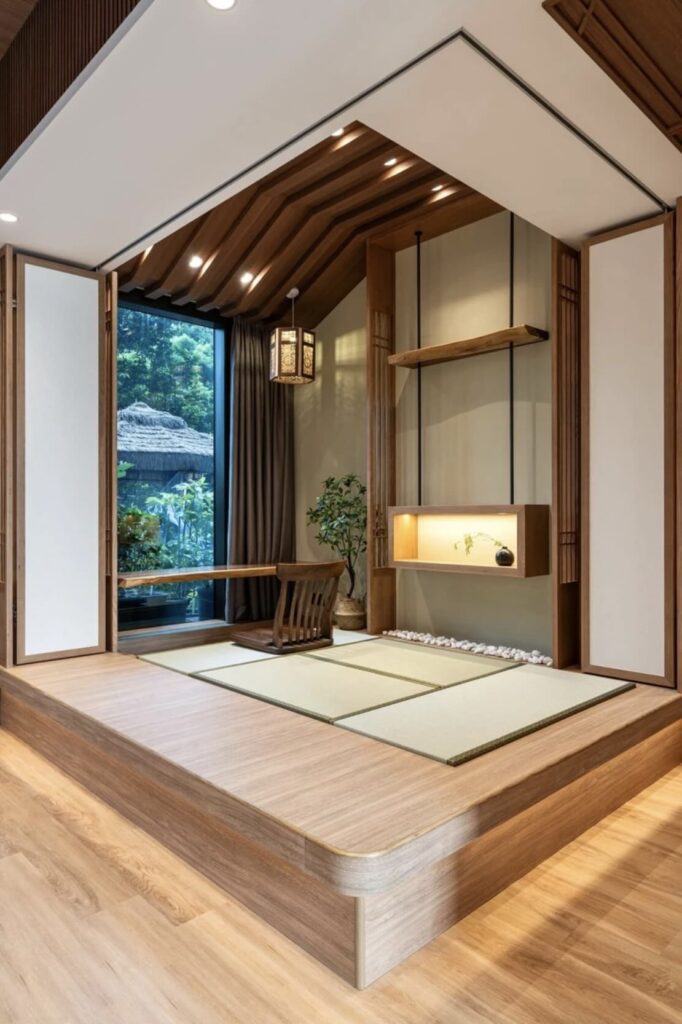 Trần dốc tạo hình mái nhà tạo điểm nhấn đặc biệt  