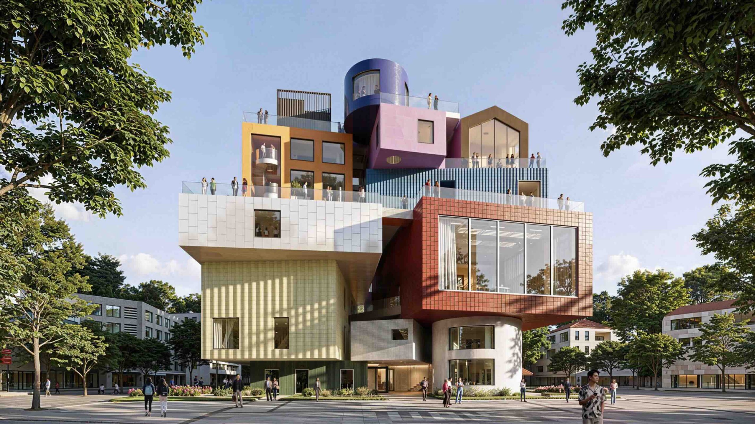 MVRDV thiết kế các khối kiến ​​trúc xếp chồng nhiều màu sắc cho khu phức hợp văn hóa Thâm Quyến