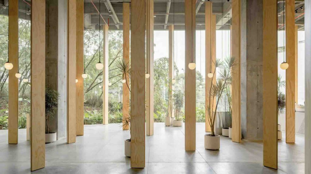 Studio Cadena đã biến quán cà phê ở Medellín thành một không gian với 31 cột gỗ cao vút