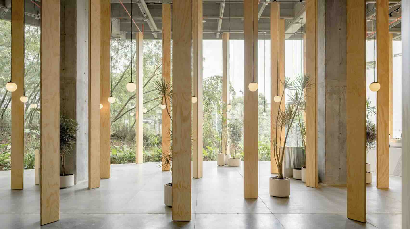 Studio Cadena đã biến quán cà phê ở Medellín thành một không gian với 31 cột gỗ cao vút